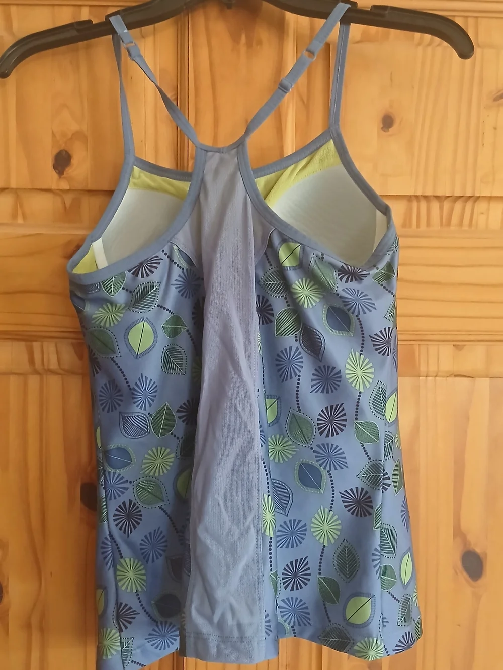 Moving Comfort Bluish Purple Floral Leaf Print Activewear Tank Top